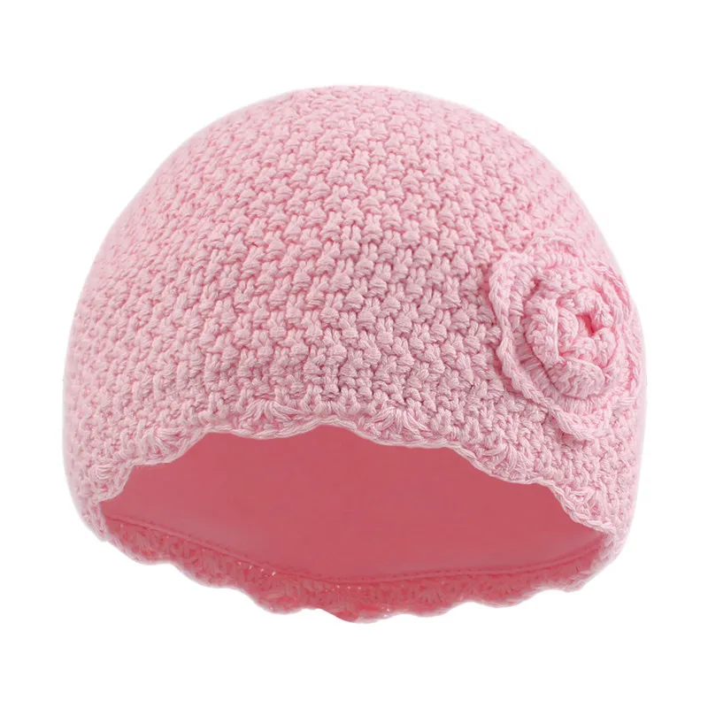 Pink Flower Baby Girls Hat Winter Knitted Baby Beanie Infant Toddler Girls Warm Hat (2)