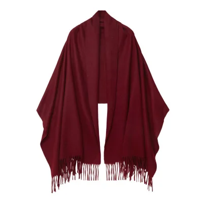 Wine red Натуральный чистый 100 кашемировый шарф, женская зимняя шаль, теплый мягкий шарф, шерстяной Женский плотный шарф из пашмины, накидка, палантин - Цвет: Wine red