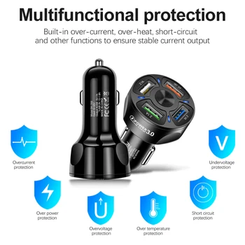 

USB Car Charger 3A QC3.0 4 USB Fast Charger PC Retardant Material Stable Current output LED Light For Four Car Phone Charger