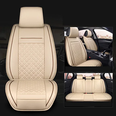 Beige Standard Передняя+ задняя) Роскошный кожаный чехол для сиденья автомобиля 4 сезона для Citroen все модели c4 c5 c2 c3 DS слив авто - Название цвета: Beige Standard