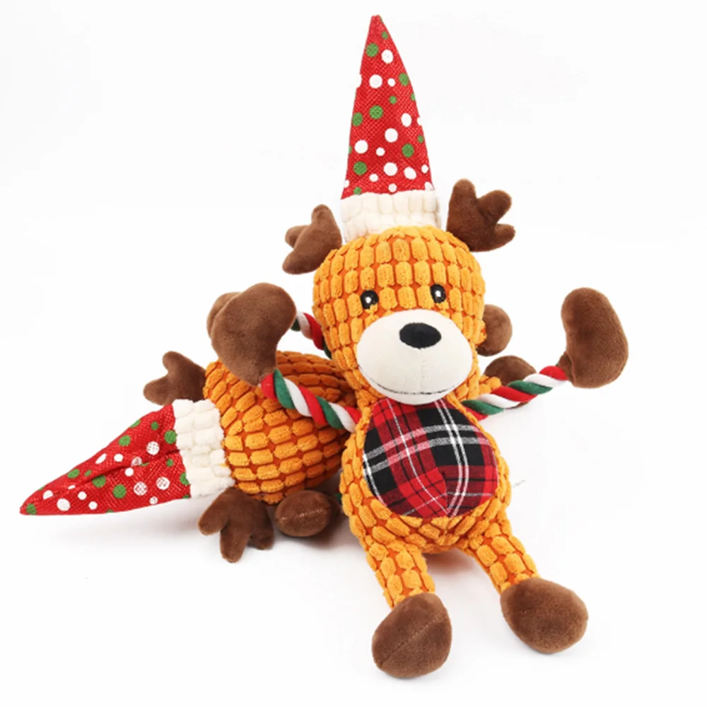 

Christmas Pet Dog Toys Plush Deer Doll Molars Anti-biting Toys Cat Dog Gift Molars Toy Bite Resistant Sound Toys Pet Supplies