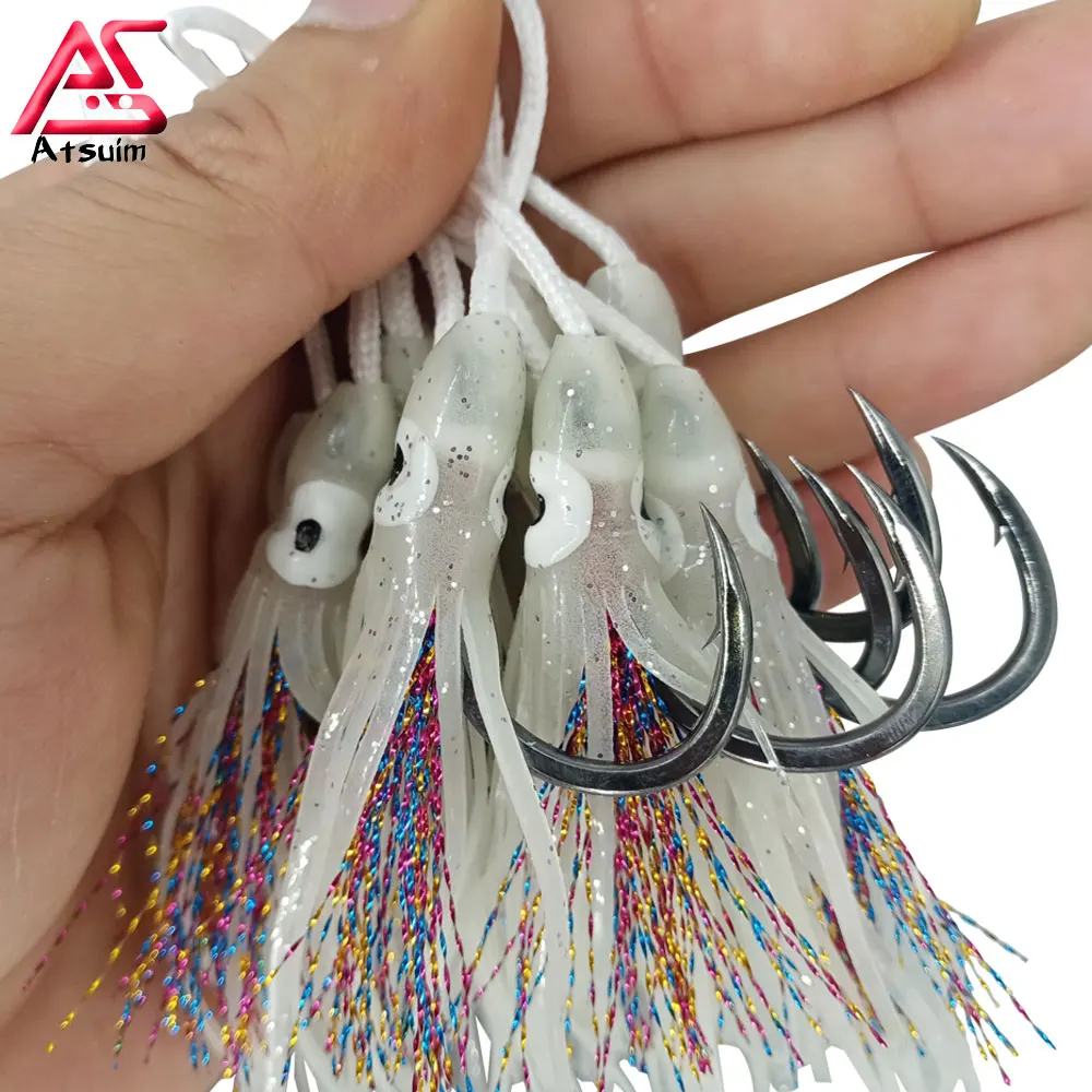 

AS 20pcs BKK Hooks Metal Jig Glow Squid Skirts Slow Fast Jigging Carbon Falling Saltwater Fishing Accessories Tackle Device