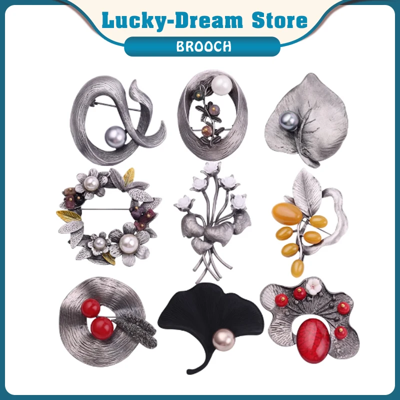 Винтажные металлические булавки с кристаллами и жемчугом в форме цветка Женский