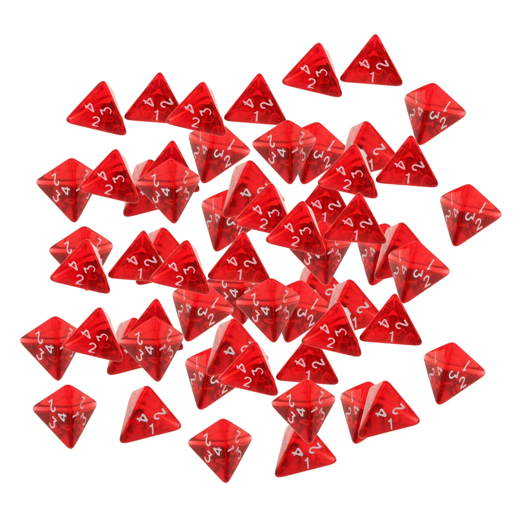 Pack Of 60 Gem Multi-Sided D4 Polyhedral Dice Set D4 20mm for D&D TRPG Cup Games Red Color