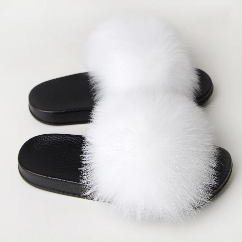 Slippers Новинка; сезон лето; женская пикантная обувь из лисьего меха; женская кожаная обувь с мехом; женские шлепанцы с пушистым мехом; пляжные плюшевые вьетнамки - Цвет: Slippers