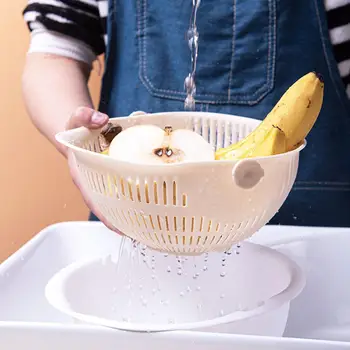

Kitchen Drain Basket Bowl Double Sink Basket Strainer Basket Rotating Fruit Vegetable Double Kitchen Washing Drain Basket C5A8
