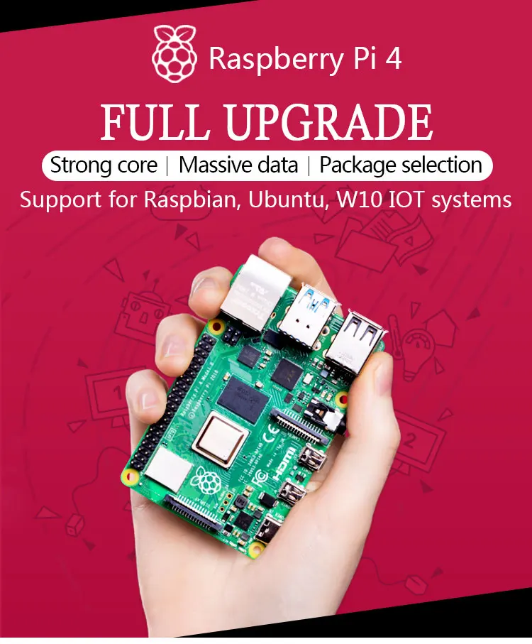 Original Raspberry Pi 4 Model B Kit Pi4 2G board Micro HDMI Cable Power Supply With Switch Case With Fan Heat Sinks