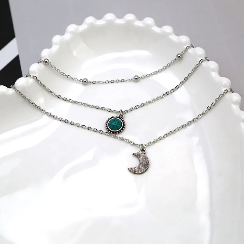 Модное многослойное ювелирное изделие, винтажное массивное ожерелье с подвеской для женщин, винтажное ожерелье с подвеской в виде Луны и звезды, ювелирные изделия с крестом