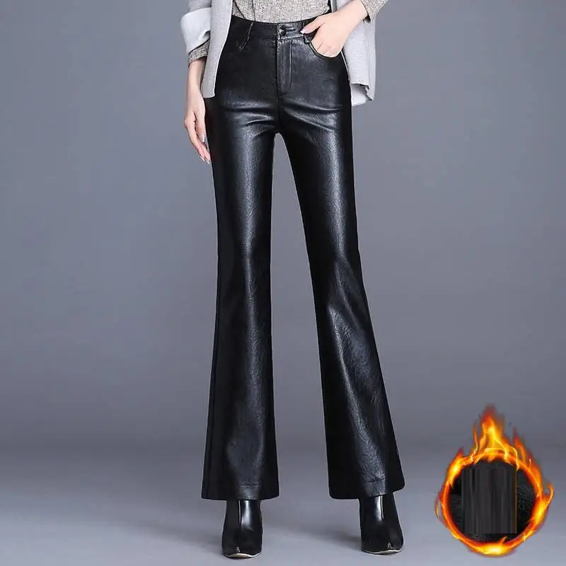 black plus velvet Осень-зима плюс бархатные штаны из искусственной кожи с высокой талией женский обтягивающий большого размера штаны свободного кроя Pantalon леггинсы MujerS10 - Цвет: black plus velvet