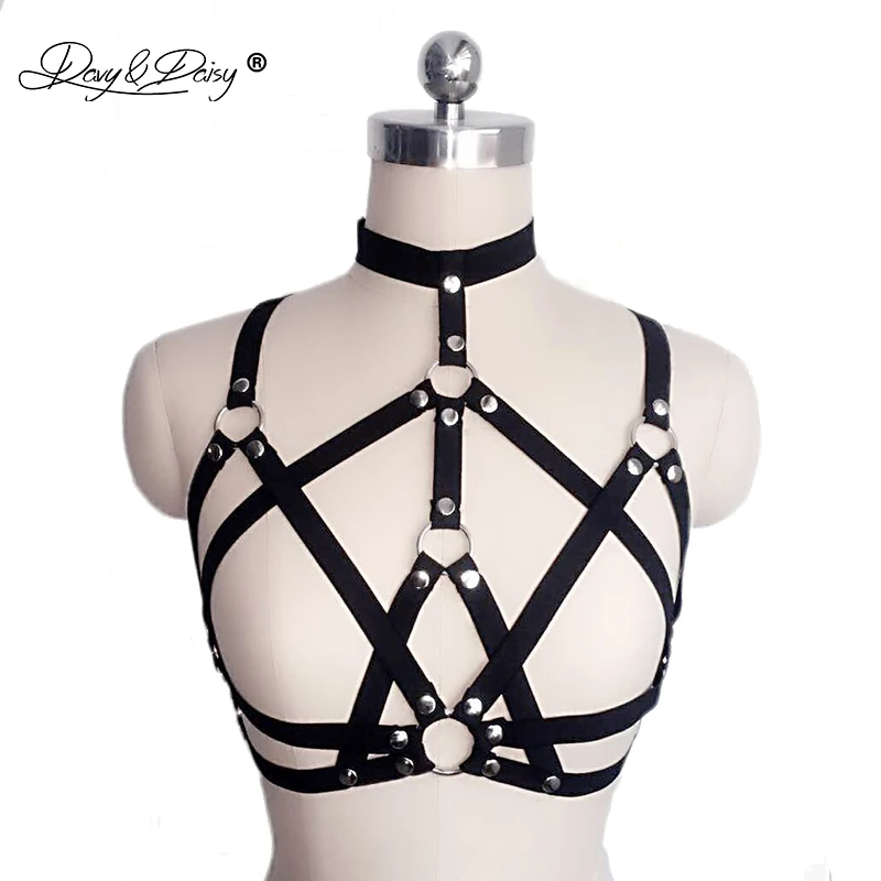 

DAVYDAISY Sexy Club Party Wear Tops Metal Ring Chest Harness Belt Bondage Cage Elastic Straps Underwear Sexy Lingerie TA528