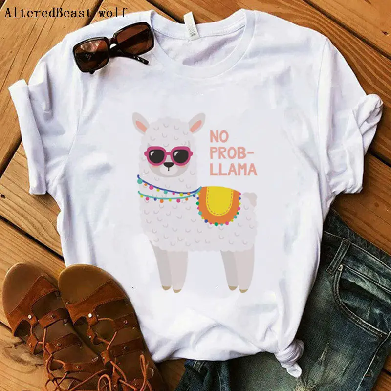 as picture Футболка Mama Llama модная футболка с коротким рукавом Llama femme Забавные топы с принтом женская одежда llama белая Рождественская футболка - Цвет: as picture