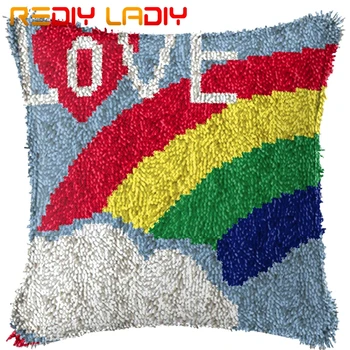

Latch Hook Cushion Love Rainbow Pillow Case Pre-Printed Color Canvas Acrylic Yarn Latched Hook Pillow Crochet Cushion Cover Kits