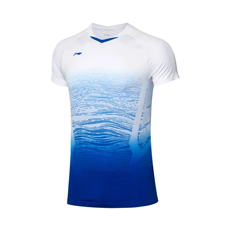 Li-Ning мужские футболки для соревнований по бадминтону, дышащие комфортные топы с подкладкой, спортивные футболки, футболки AAYP329 COND19 - Цвет: AAYP329-1H