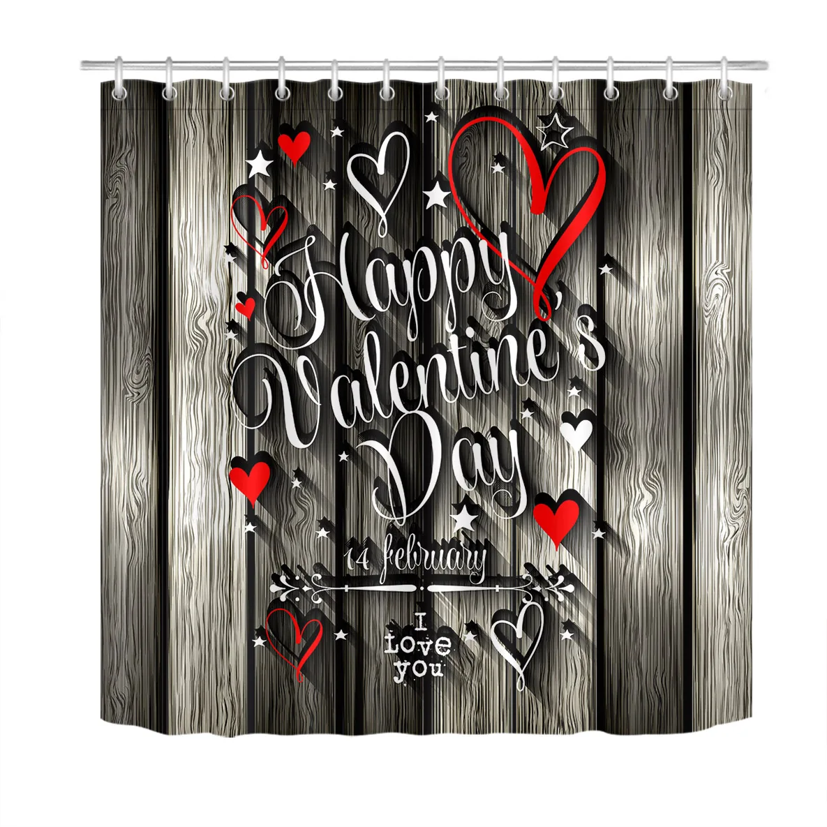 Happy Valentines Day водонепроницаемый занавеска для душа красные сердца винтажная деревянная доска занавеска для ванной серая занавеска С 12 крючками