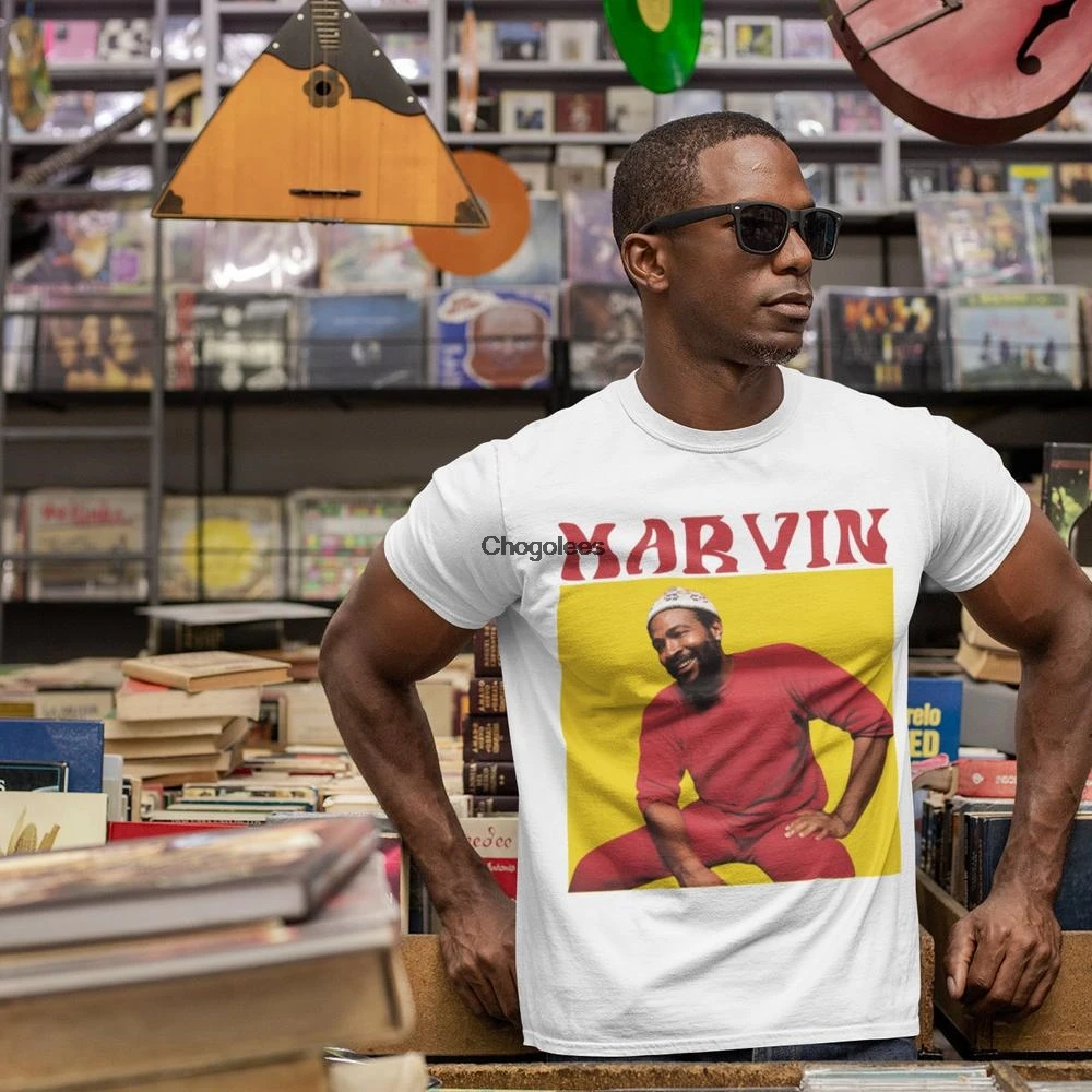 Черная футболка Marvin Gaye с музыкальным месяцем протестом в афроамериканском стиле