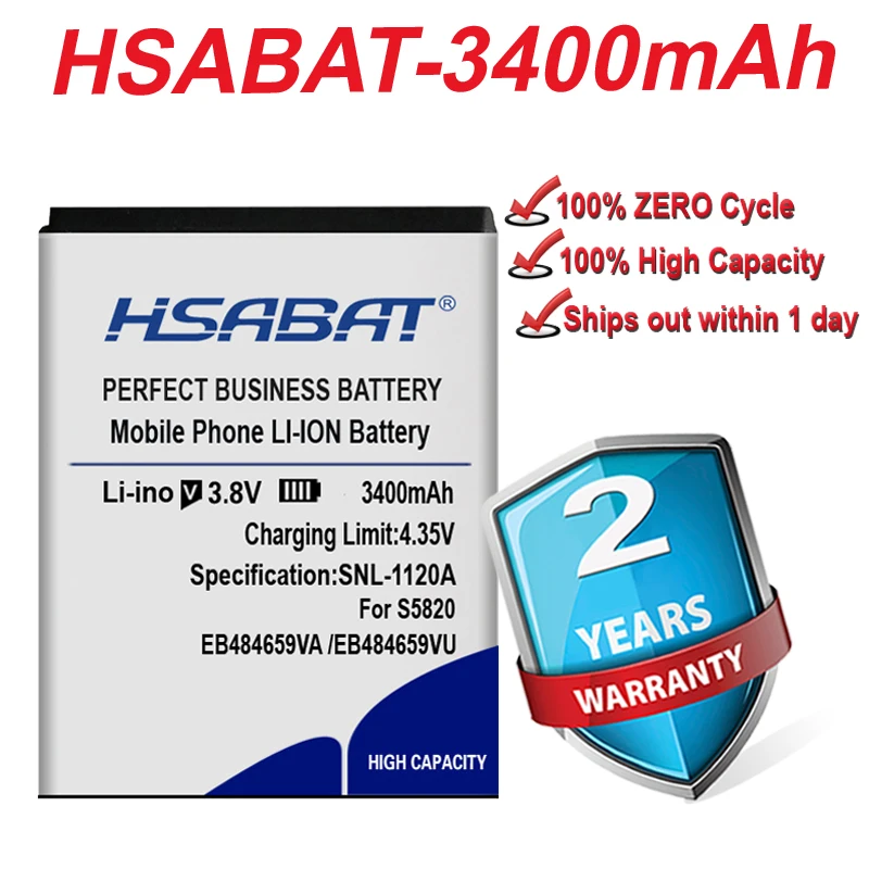 Аккумулятор HSABAT 3400 мАч EB484659VU для Samsung GALAXY W I8350 T759 W689 S5820 I8150 Exhibit 4G S8600 I519 X Cover S5690 |
