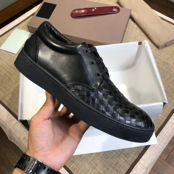 

2020 New Leather Knitting Shoes Breathable without Stinky Feet Youth Wild Shoes Black Sports and Leisure Series