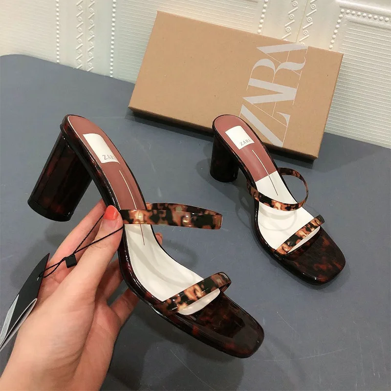 ZAR Women's Shoes 2020 New Thick Heel Sandals Open Toe With Transparent Square Toe Mid-High Heel Sandals And Slippers Plus Size