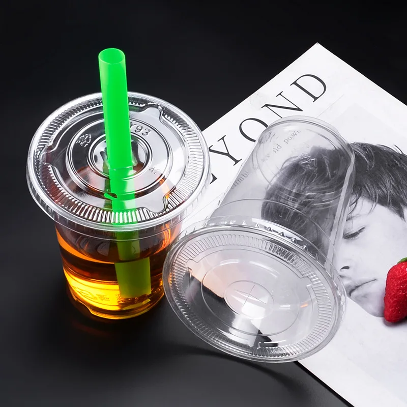 90/93/95/98 Caliber Milk Tea Cup Lid Disposable Circle Transparent Plastic Fruit Juice Beverage Cup Cross Flat Lid