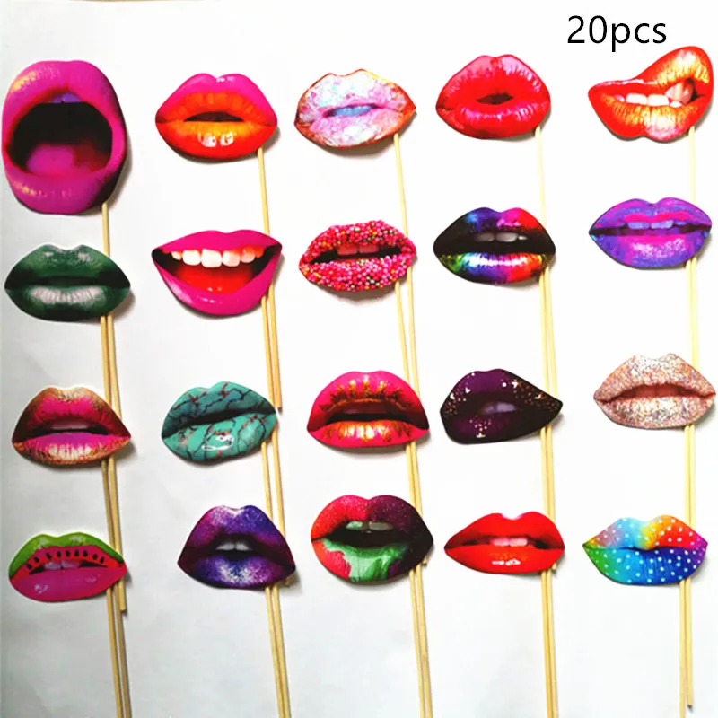20pcs Lips multi Свадебные украшения Mr Mrs просто женатый Фотофон фото реквизит забавные очки маска День рождения, вечеринка, фото стенд реквизит Выпускной деко - Цвет: 20pcs Lips multi