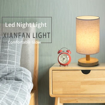 

Linen Fabric Night Light Round Modern Home Decor Simple College Dorm Stand Led Office Living Room Bedside USB Port Table Lamp