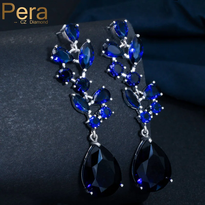 

Pera Luxury Long Waterdrop Silver Color Flower Shape Cubic Zirconia Bridal Wedding Earrings Jewelry Accessories For Brides E132