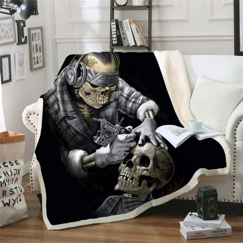 

Skull 3d Printed Gothic Fleece Blanket for Beds Thick Quilt Fashion Bedspread Sherpa Throw Blanket Adults Kids 08