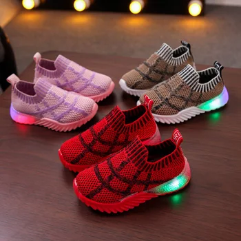 

Kids Shoes For Girls Boys Mesh With Light Led Luminous Sneakers Basket Sport Running Sneakers Toddler Baby Shoes Casual Shoes
