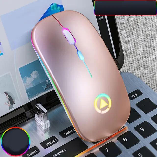 2 4GHz Optical 1600dpi Silent Backlit Rechargeable Wireless Mouse USB Ultra Slim Gamer Gaming Mice For