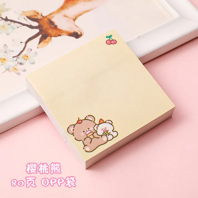 80Page Mint Rabbit Sticky Notes Cute Bunny Student Cartoon Can Tear Memo Pads Kawaii Stationery Office School Supplies Notebook 8 Cherry bear