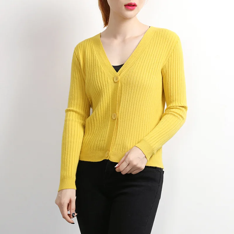 

Casual V Neck Button Sweater Women Solid Knitted Long Sleeve Cashmere Cardigan Top Autumn Soft Jumper Female Coats Pull Femme