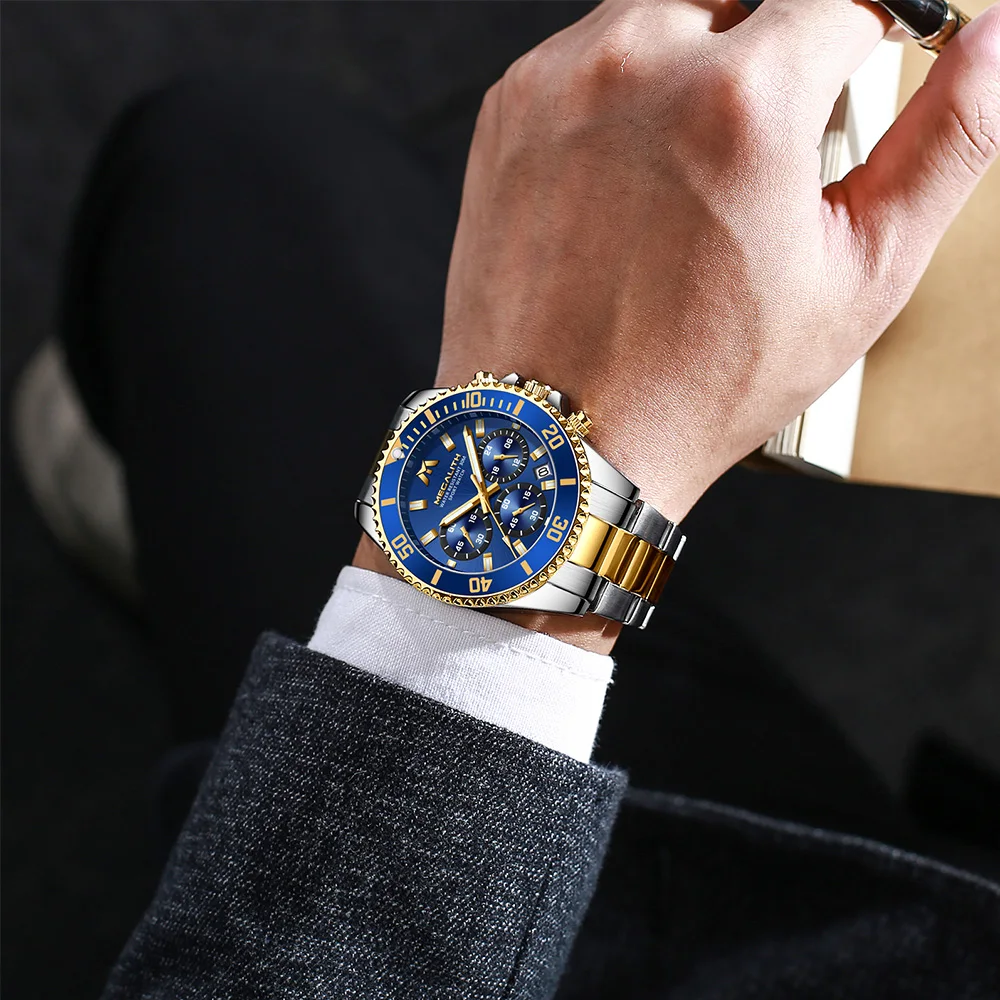 Megalith Luxury Men Watch Sport Waterproof Analog Hour Date Chronograph Quartz Watch Men Stainle-6