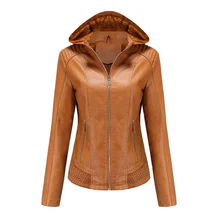 Jacket Women 2021 Solid Hooded Leather Jacket Women's Plush Warm Winter Jacket Coat KZ265