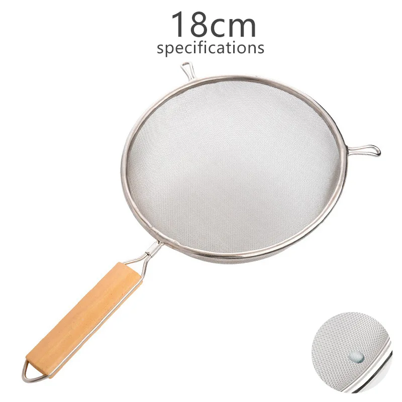 18cm Durablel Нержавеющая сталь кухонная мука дерево ручной сетчатый фильтр сито для муки сито для масла дуршлаг - Цвет: 18cm