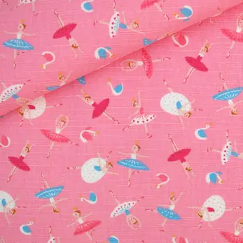 

Cotton Linen Fabric for handmad, bed, bag, curtain - Ballerina on pink background (LF152)