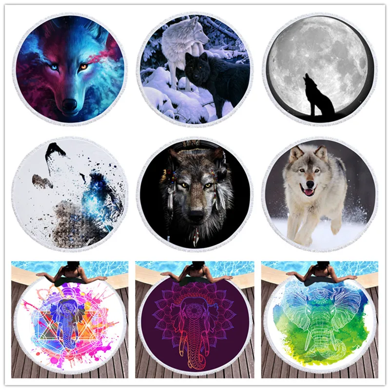 

Bikini Cover Up Animal Caitoon Summer Round Beach Towels Bath Shower Towel Circle Swim Yoga Picnic Mat Travel Blanket 150CM