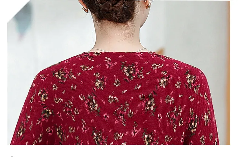 XJXKS осень женское трикотажное платье-свитер винтажное реактивная печать Vestidos длинный пуловер с v-образным вырезом плюс размер длинный свитер