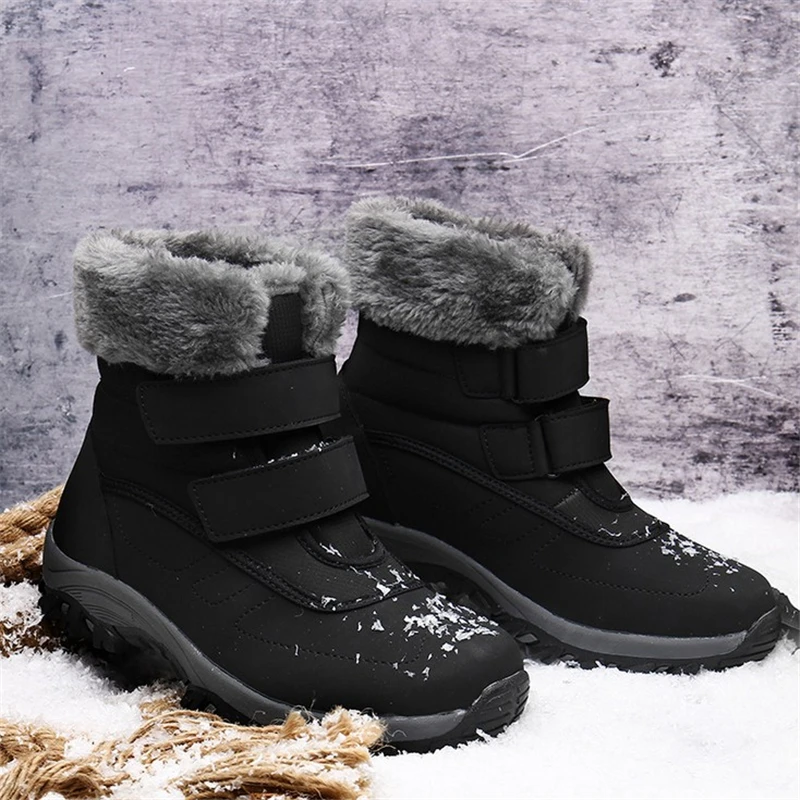 JIANBUDAN/ Waterproof warm women's snow boots Outdoor casual plush short boots Big size high top mom cotton shoes No Lace-Up