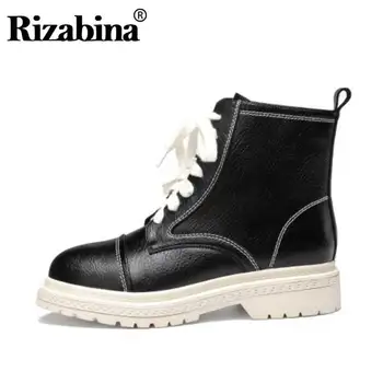

RizaBina Ankle Boots For Women Genuine Leather Flats Shoes Women Lace Up Casual Short Boots New Winter Footwear Size 34-42