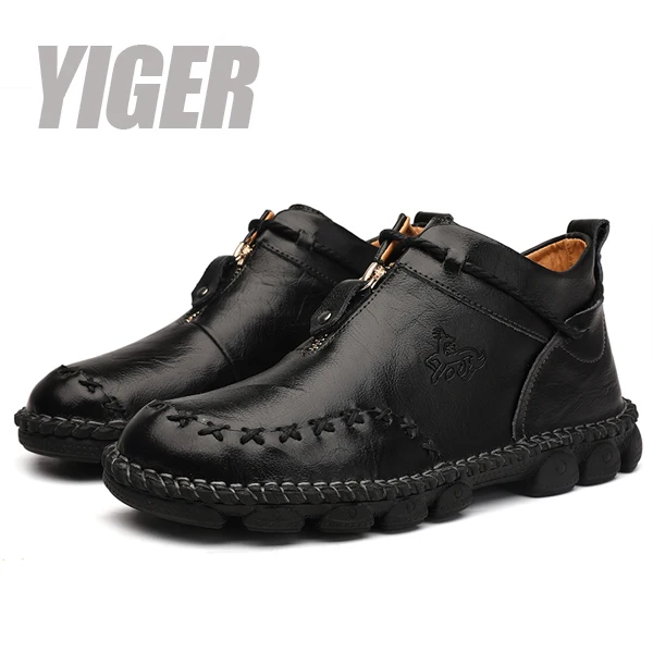 black casual boots YIGER/Новые мужские повседневные ботинки мужские Ботильоны ручной работы из натуральной кожи; большие размеры мужские Ботинки Martin на шнуровке; сезон осень-зима; 0403 - Цвет: black casual boots
