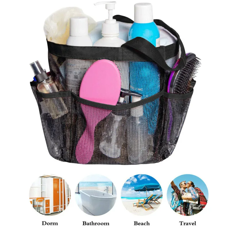 

1PC Shower Caddy Mesh 8 Pocket Portable Storage Bags Holders Quick Dry Travel Tote Carry Handle Gym Dorm Case Container