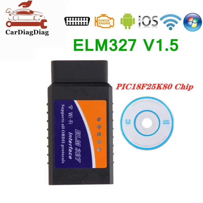 

Сканер OBD2 ELM327 WIFI V1.5 и PIC18F25K80, Автомобильный сканер чипа, ELM 327 V1.5 считыватель кодов, работает на iOS Android