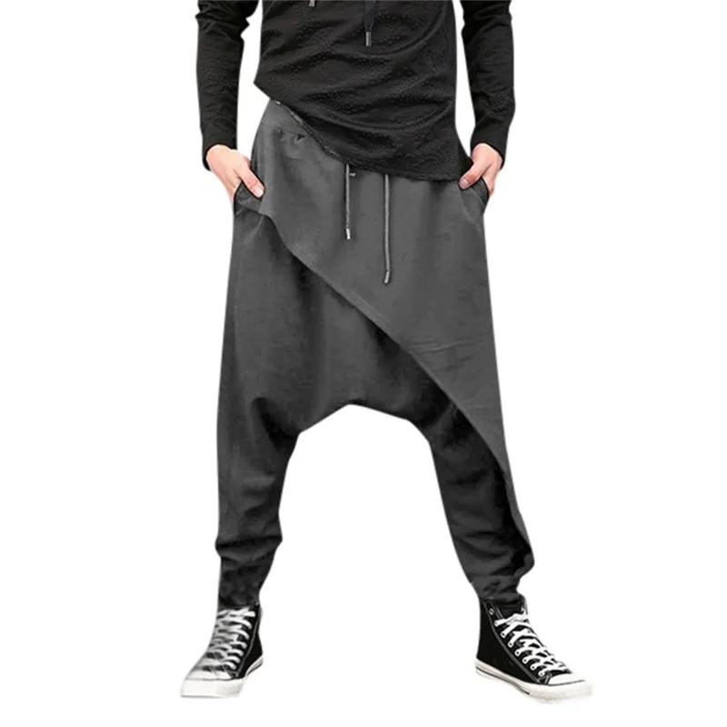 Мужские повседневные Драповые шаровары с низкой слонкой в стиле хип-хоп брюки