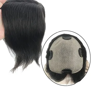 Silk Base Human Hair Topper for Women Clip in Hair Extensions Top Toupee Hairpieces with 4 Clips 15*16cmch 1