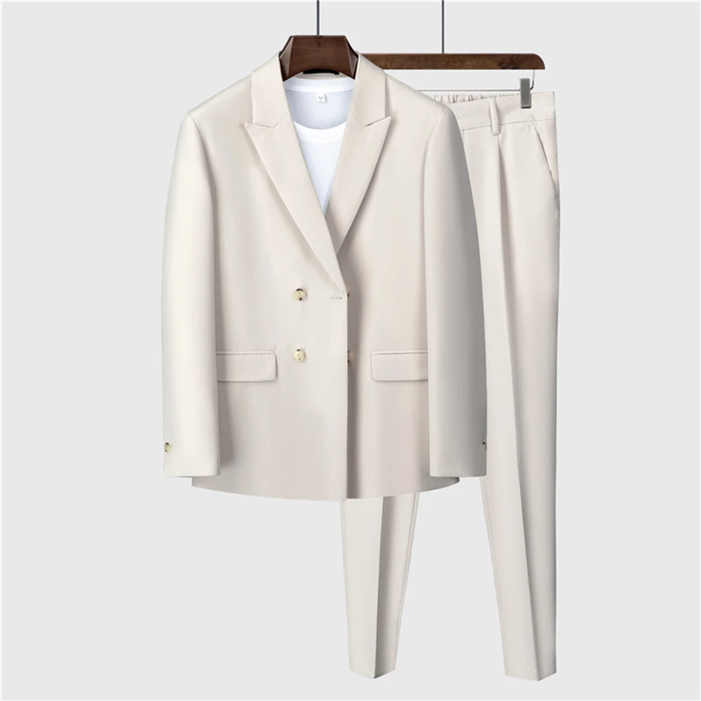 Summer Autumn Men 2 Pieces Set LooseTuxedo Male Blazers Suit Set High Quality Dress Jacket Coat Pants Suits