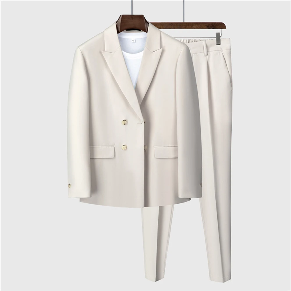 

Summer Autumn Men 2 Pieces Set LooseTuxedo Male Blazers Suit Set High Quality Dress Jacket Coat Pants Suits