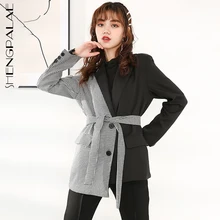 Shengpalae ins estilo outono design divisão comum malha irregular blazers chalaza cintura alta fundo longo solto casaco mulher fv351
