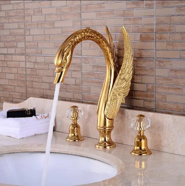 gold 1 Vidric Bathroom faucet solid brass construction swan Crane hot and cold black Oil Brushed 8' widespread basin faucet bathroom si - Цвет: gold 1