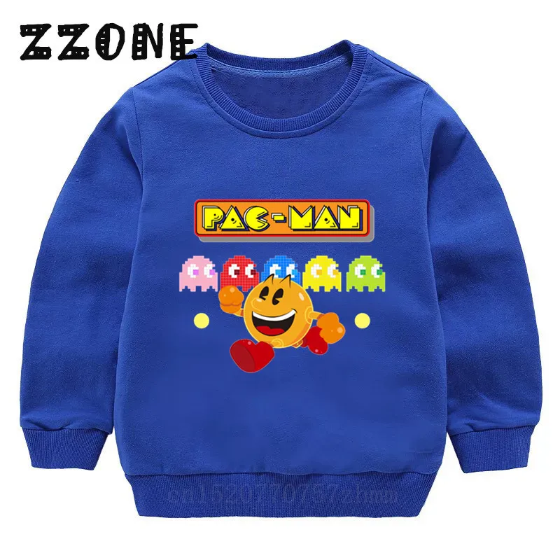 Детские забавные толстовки с капюшоном с принтом «Pacman» Детские свитшоты с героями мультфильмов «Pac-Man Eat Ghost» пуловер для малышей топы для девочек и мальчиков, осенняя одежда KYT5223