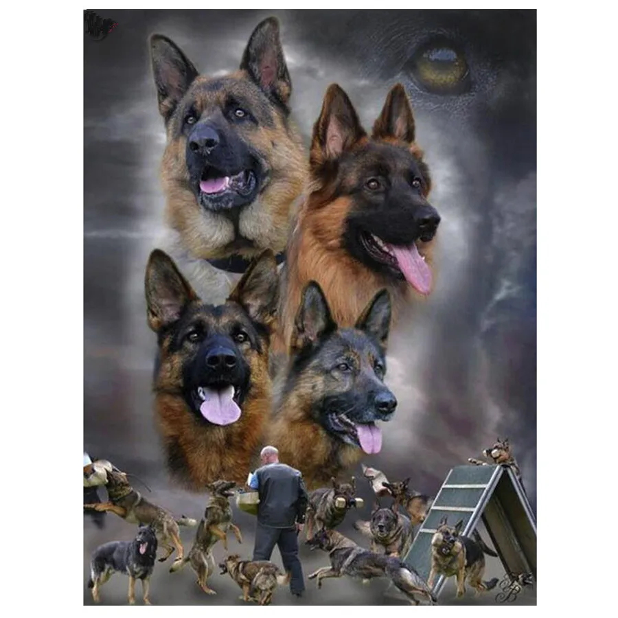 Full 5D Diy Diamond Painting German Shepherd Dog Diamond mosaic square Rhinestone Diamond Embroidery round crystals painting_副本